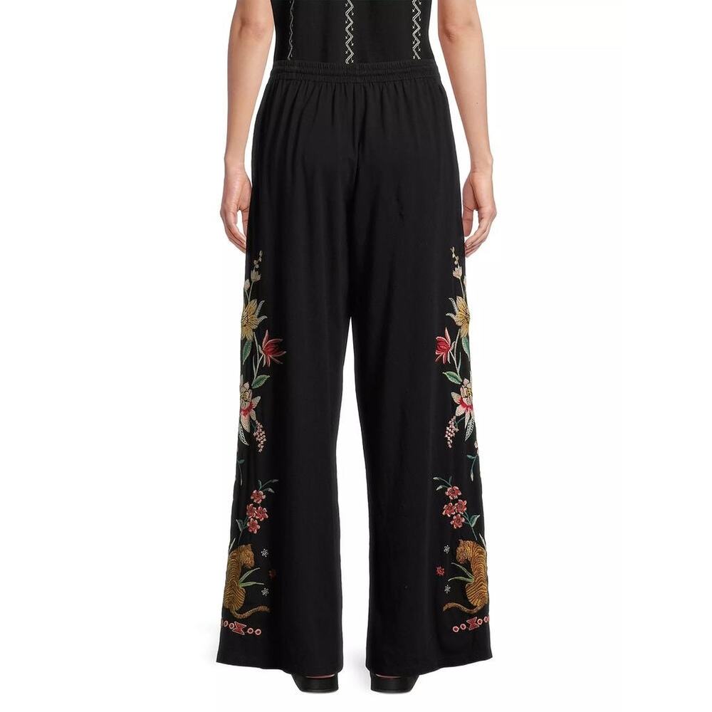 Johnny Was Women’s Andrean Tiger Embroidered Cotton Pants Wide Leg Sz Medium